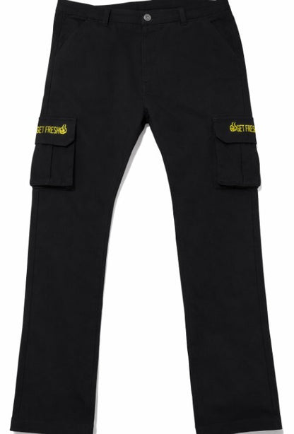 Black GET FRESH OR GET LOST Two-Piece Jean Outfit With Yellow Rhinestone Embroidery
