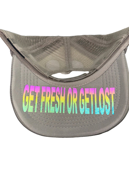 Grey GET FRESH OR GET LOST Hat With Orange Rhinestone Embroidery