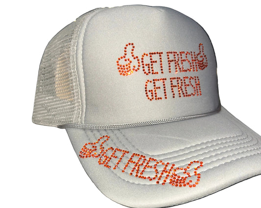 Grey GET FRESH OR GET LOST Hat With Orange Rhinestone Embroidery