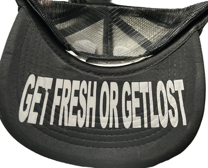 Black GET FRESH OR GET LOST Hat With Pink Rhinestone Embroidery