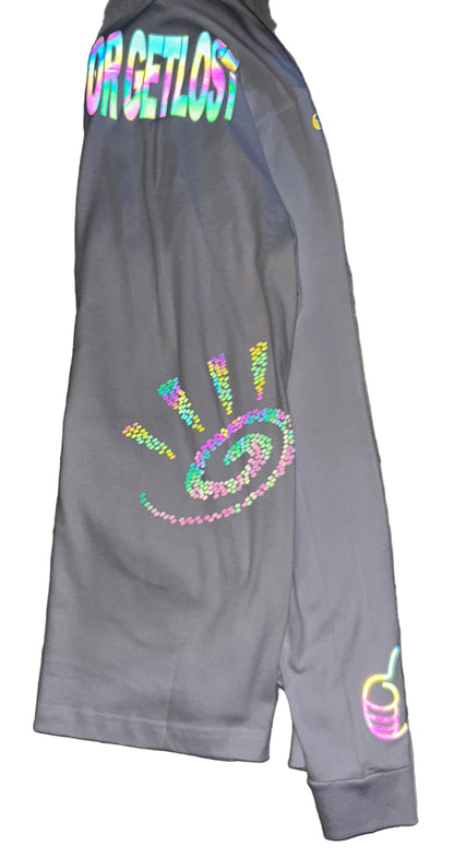 White GET FRESH OR GET LOST Long Sleeve Shirt With Colored Reflector