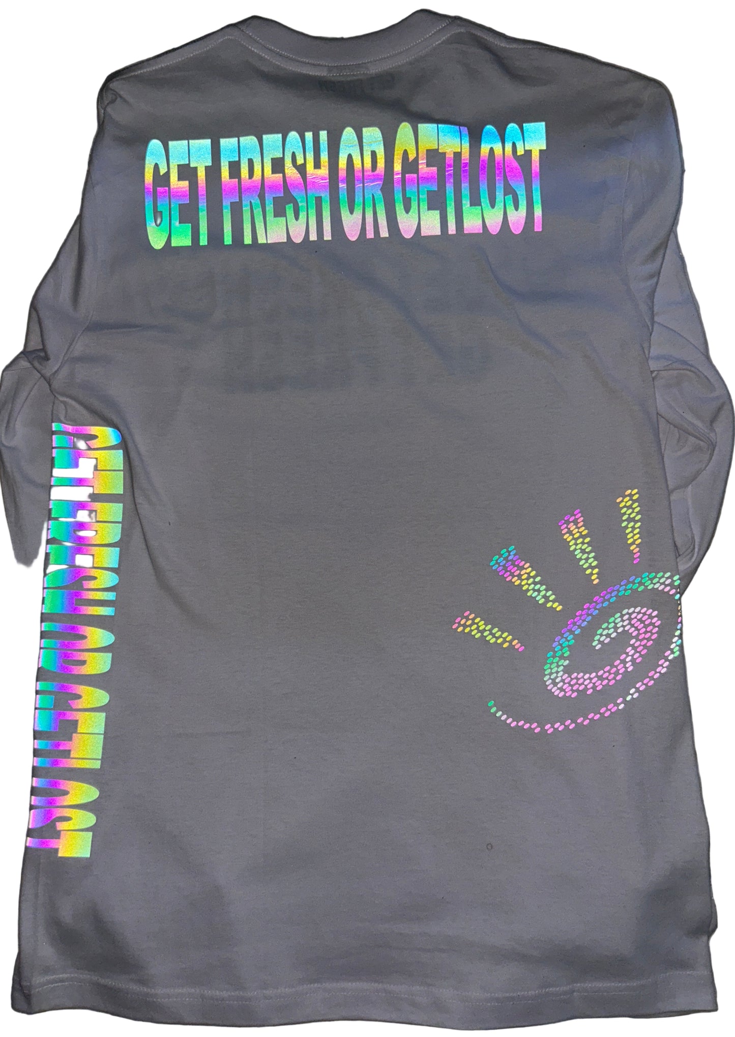 White GET FRESH OR GET LOST Long Sleeve Shirt With Colored Reflector