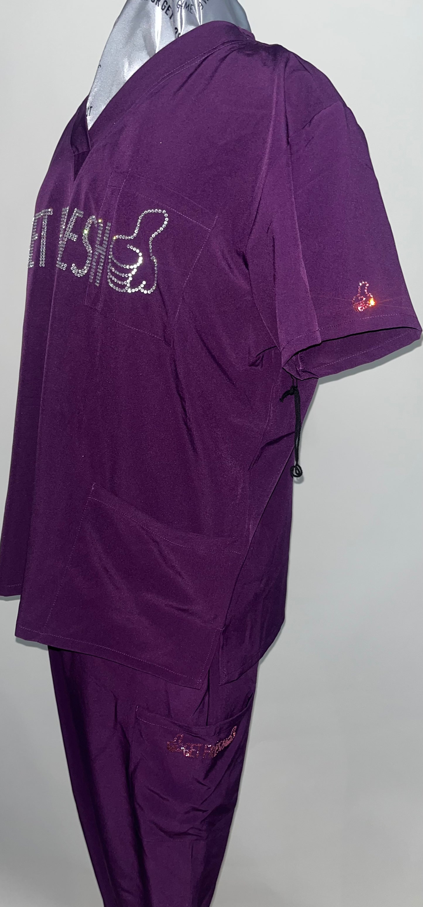 GET FRESH OR GET LOST Two Piece  Scrubs With Clear And Pink Rhinestones