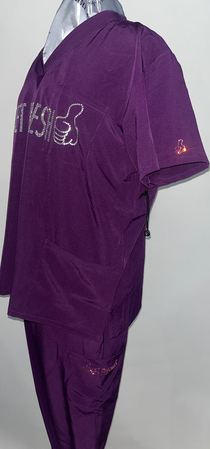 GET FRESH OR GET LOST Two Piece  Scrubs With Clear And Pink Rhinestones