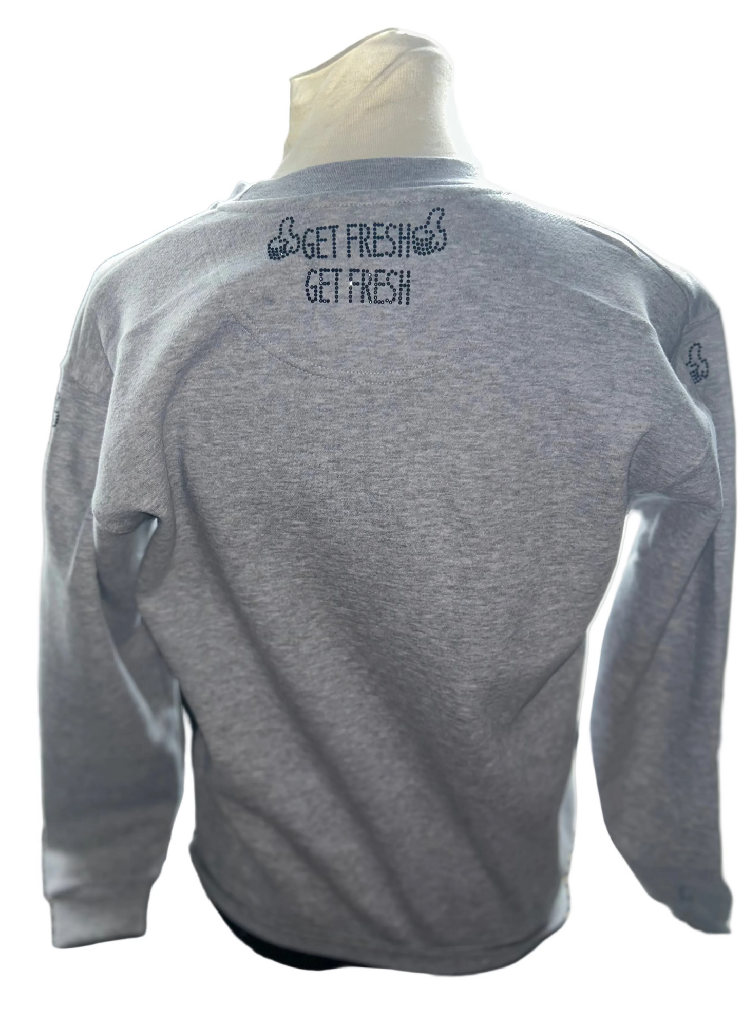 Grey GET FRESH OR GET LOST Sweatshirt With Black Rhinestone Embroidery