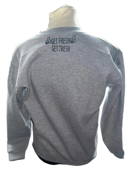 Grey GET FRESH OR GET LOST Sweatshirt With Black Rhinestone Embroidery