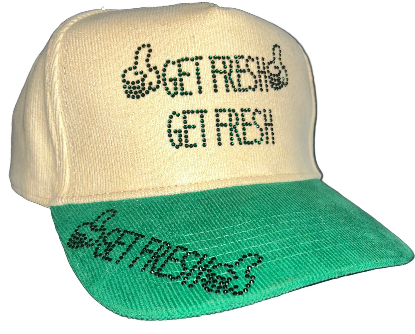 Tan and Green GET FRESH OR GET LOST Hat With Colored Reflecotr