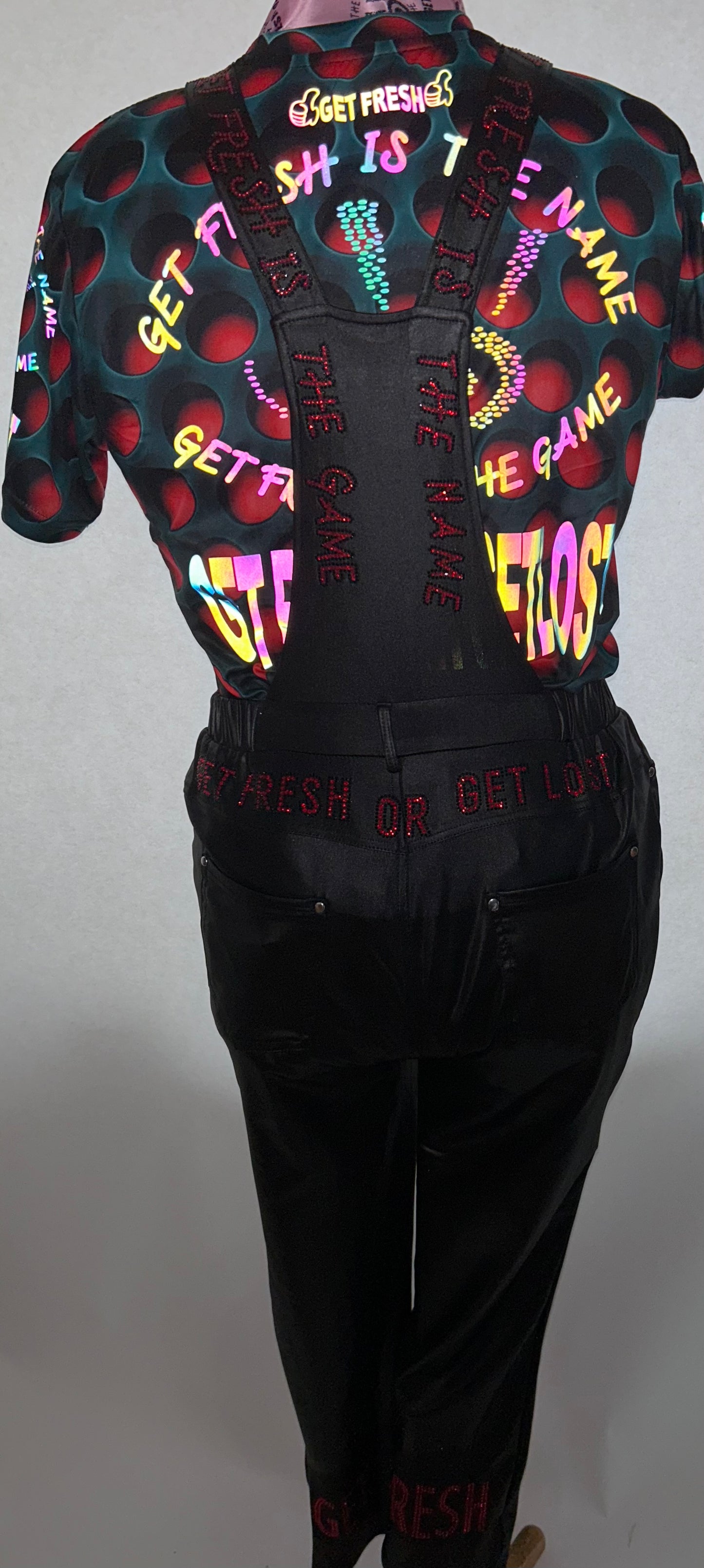 Black GETFRESH OR GETLOST Jumper With Red Rhinestone Embroidery
