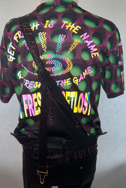 Black GET FRESH OR GET LOST Jumper With Pink Rhinestone Embroidery