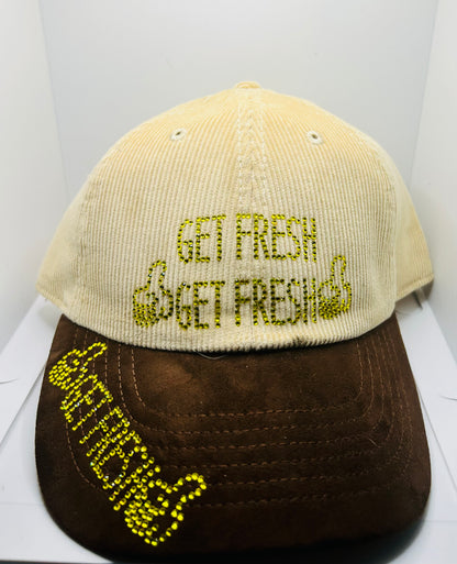 Cream & Brown GET FRESH OR GET LOST Dad Hats With Yellow Rhinestone Embroidery