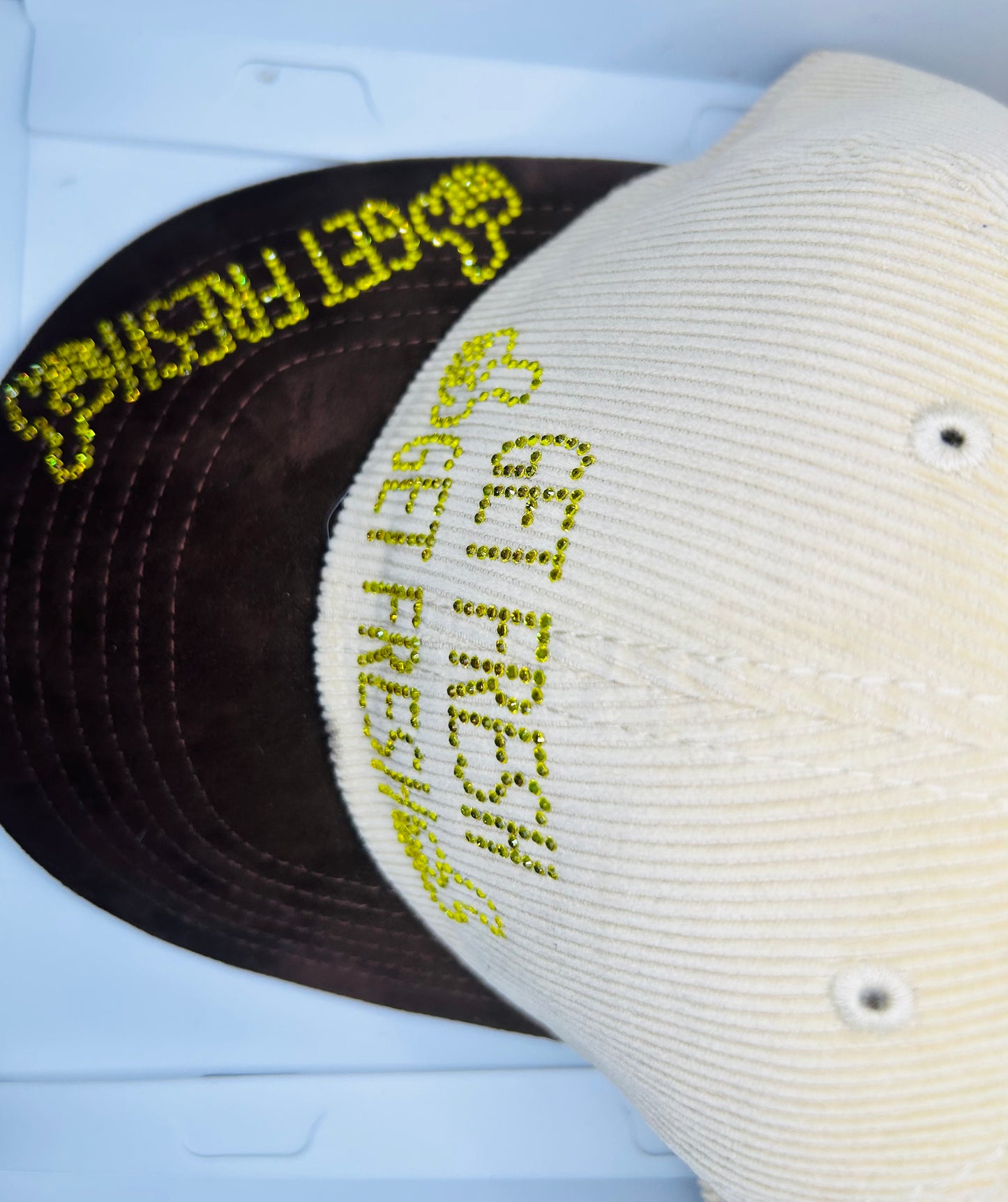 Cream & Brown GET FRESH OR GET LOST Dad Hats With Yellow Rhinestone Embroidery