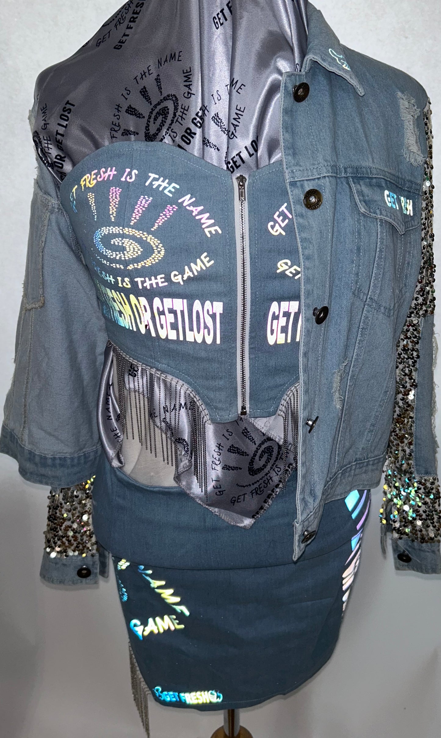 Three Piece GET FRESH OR GET LOST Jean Outfit Reflector