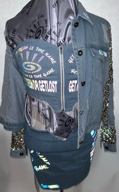 Three Piece GET FRESH OR GET LOST Jean Outfit Reflector