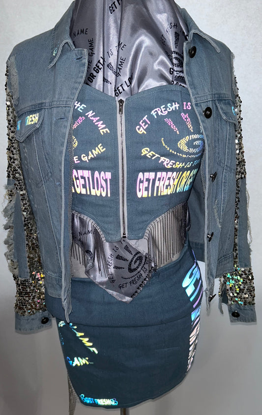Three Piece GET FRESH OR GET LOST Jean Outfit Reflector