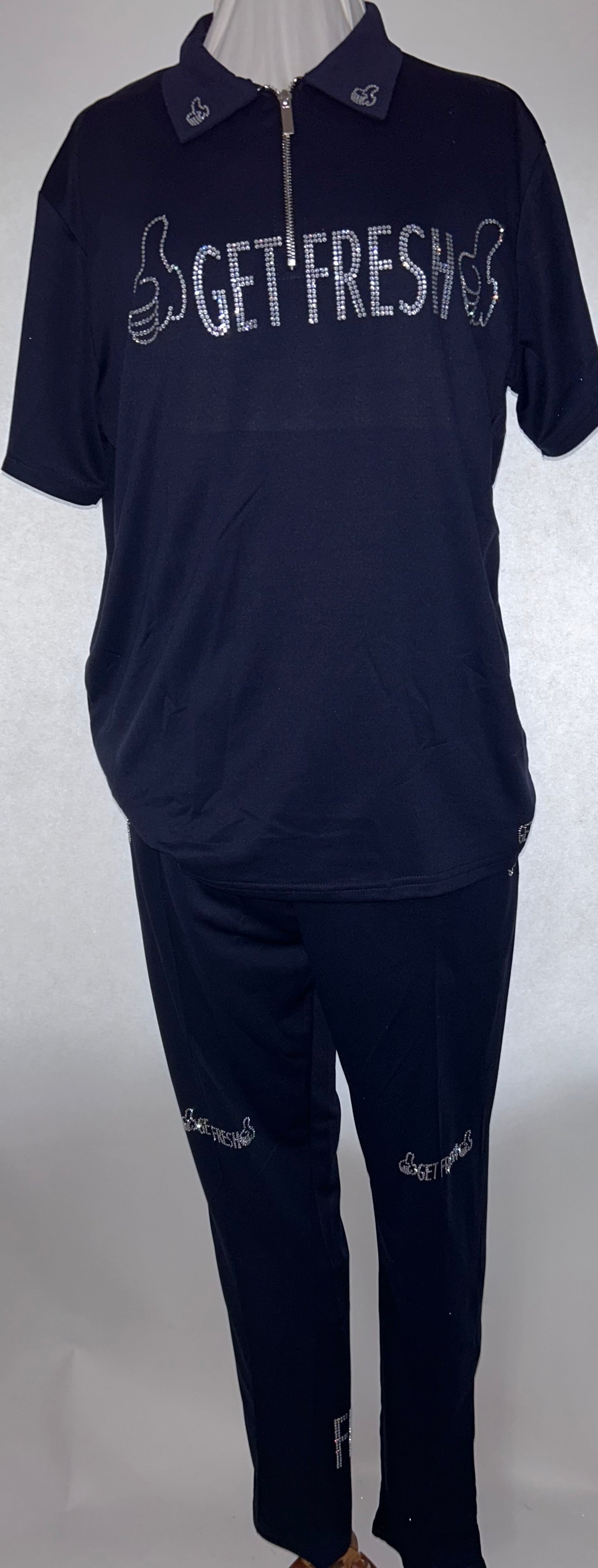 Blue With Clear & Black Rhinestone GET FRESH OR GET  LOST Polo Two Piece