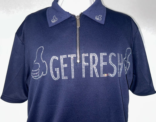 Blue With Clear & Black Rhinestone GET FRESH OR GET  LOST Polo Two Piece