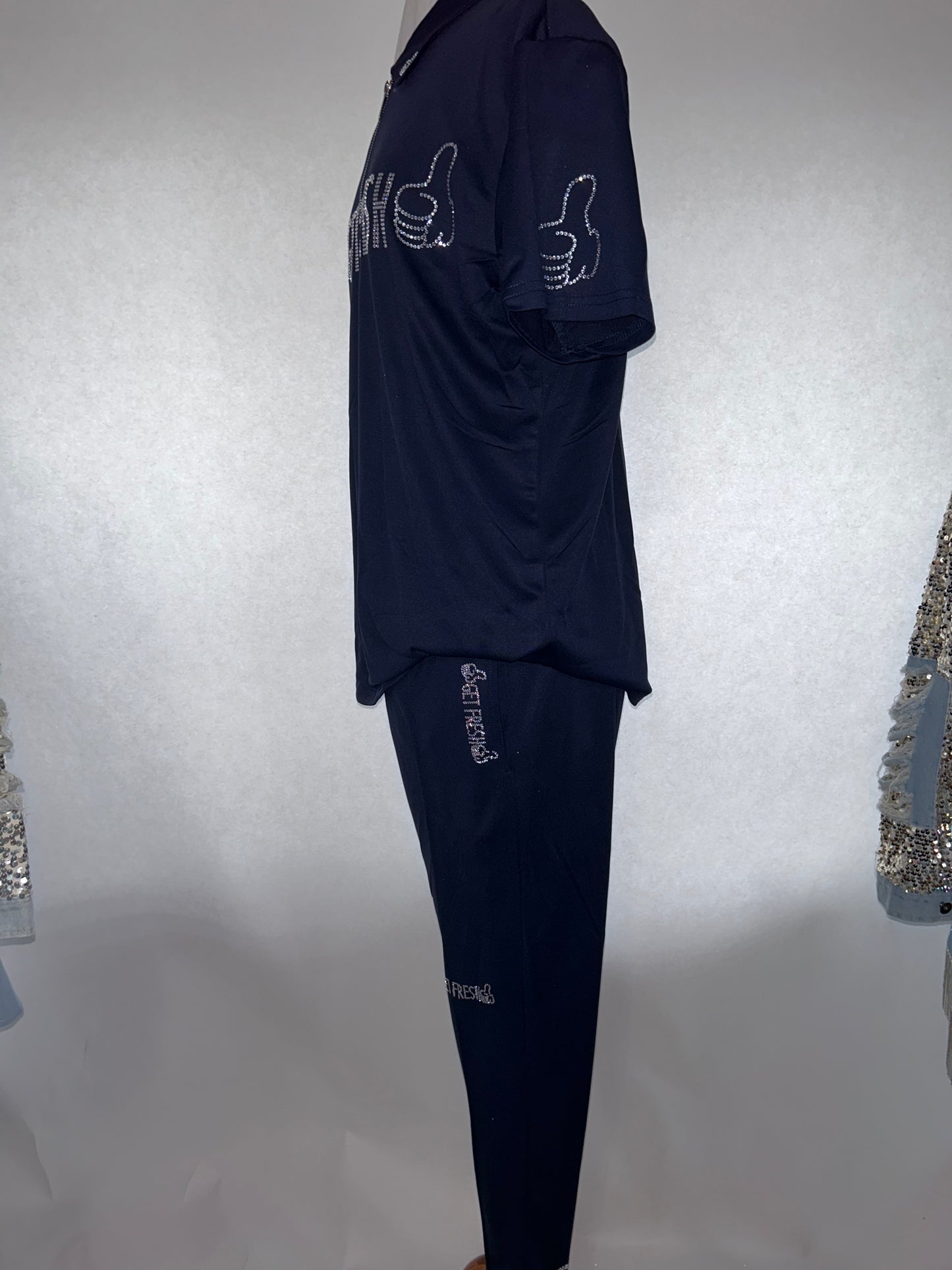 Blue With Clear & Black Rhinestone GET FRESH OR GET  LOST Polo Two Piece