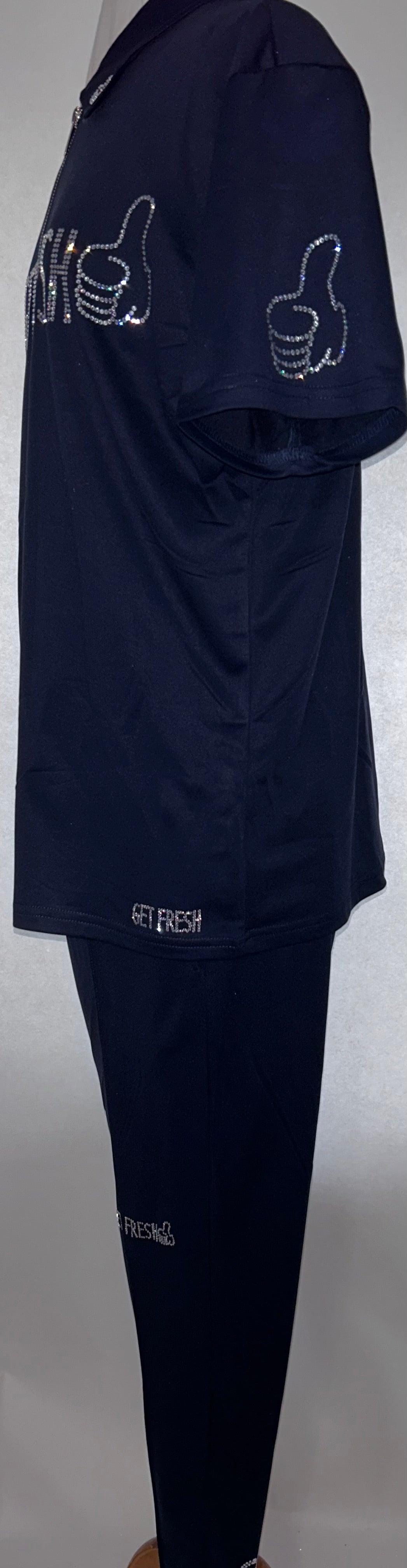 Blue With Clear & Black Rhinestone GET FRESH OR GET  LOST Polo Two Piece