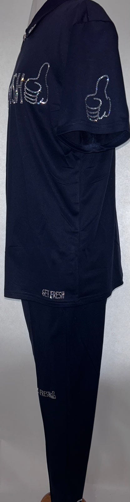 Blue With Clear & Black Rhinestone GET FRESH OR GET  LOST Polo Two Piece