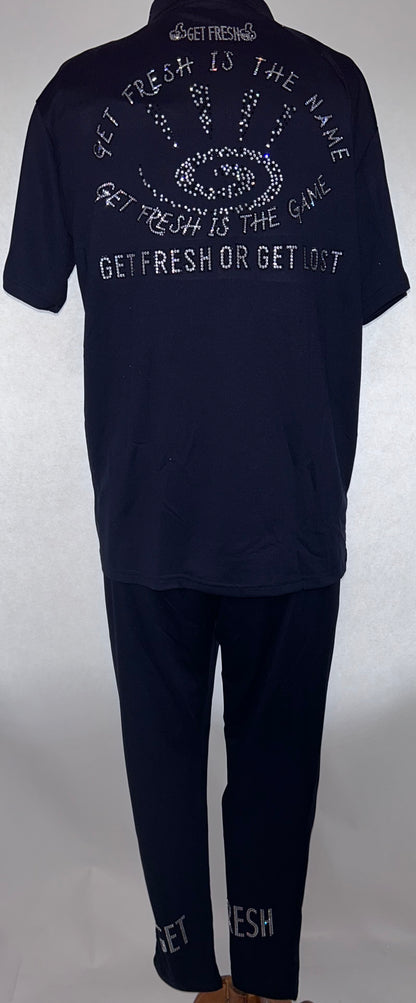 Blue With Clear & Black Rhinestone GET FRESH OR GET  LOST Polo Two Piece