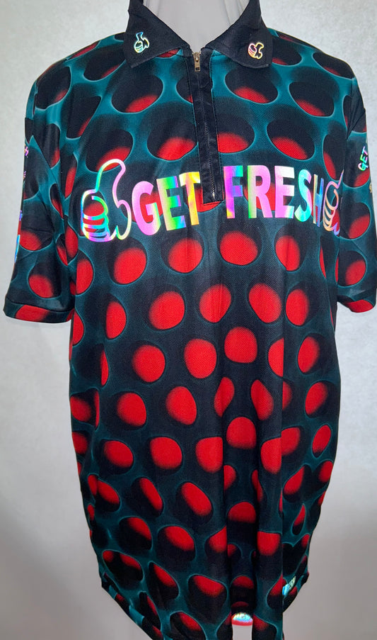Red & Green GET FRESH OR GET LOST Polo Shirt With Zipper Reflector