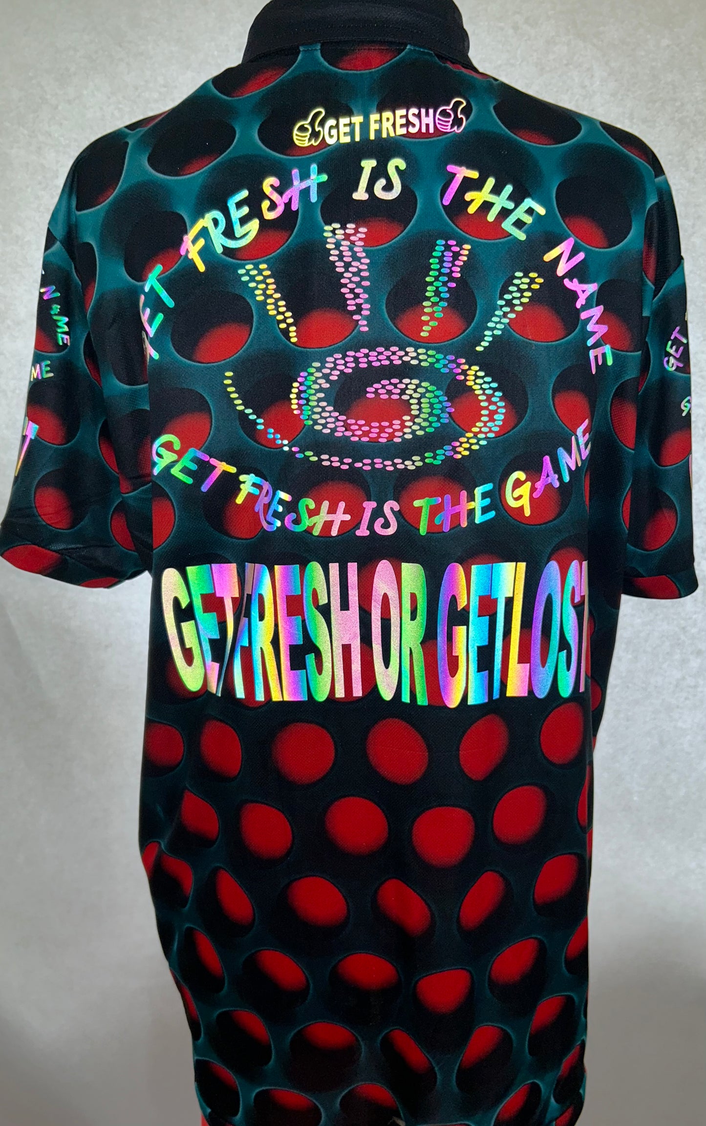 Red & Green GET FRESH OR GET LOST Polo Shirt With Zipper Reflector