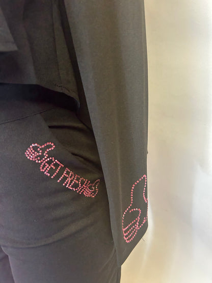 Black GET FRESH OR GET LOST Two-Piece Set With Pink Rhinestone Embroidery