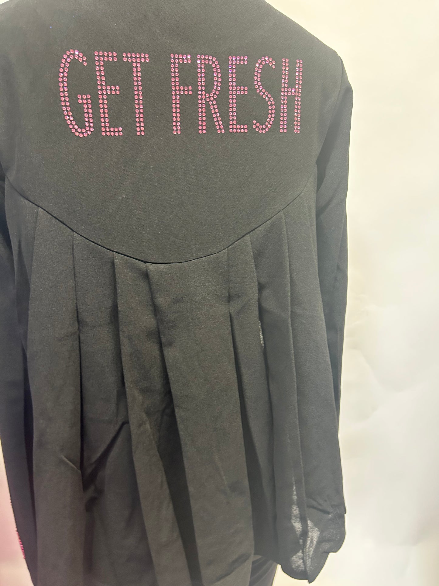 Black GET FRESH OR GET LOST Two-Piece Set With Pink Rhinestone Embroidery