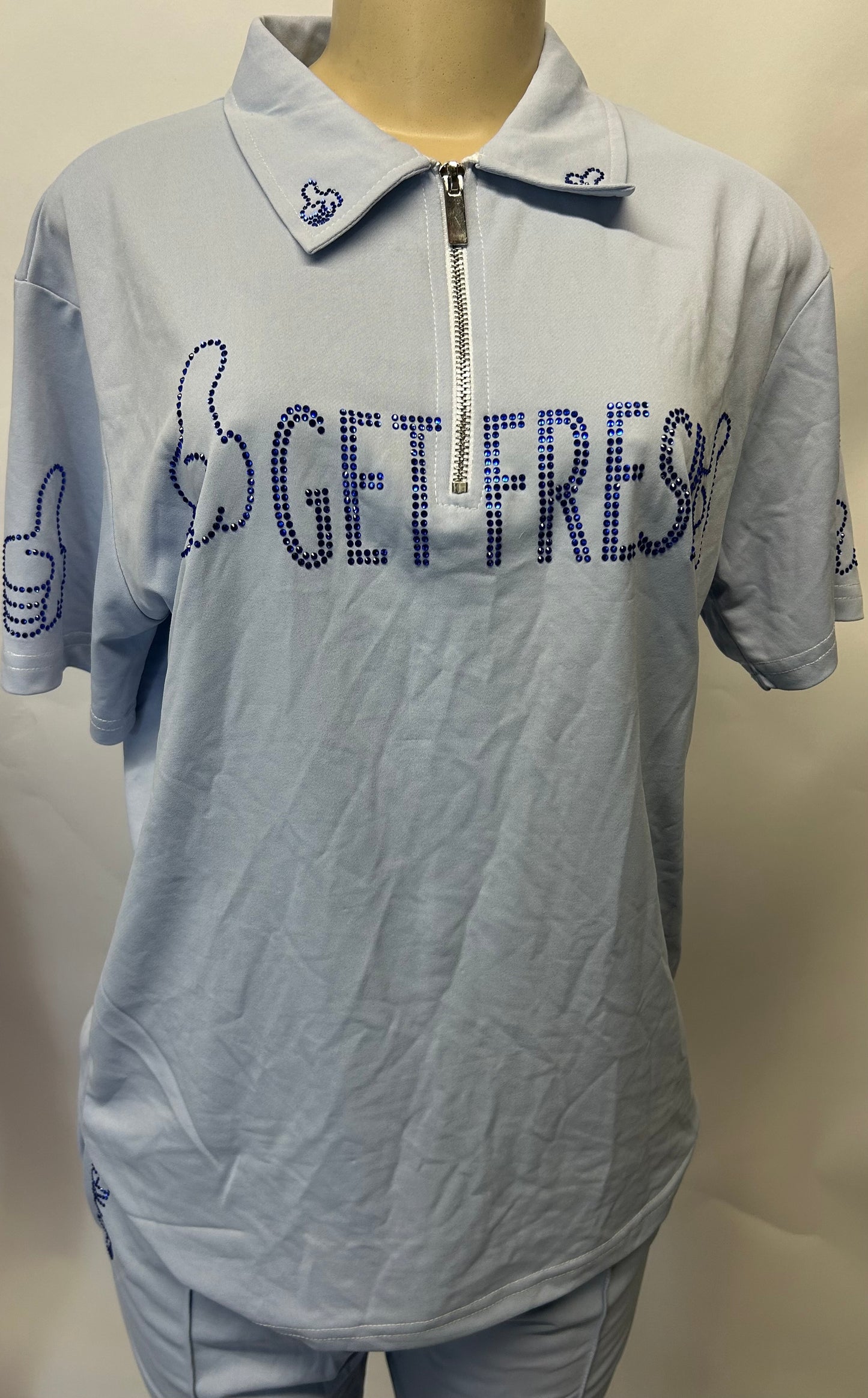 Light Blue GET FRESH OR GETLOST Two Piece Rhinestone Embroidery