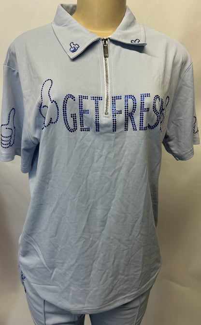 Light Blue GET FRESH OR GETLOST Two Piece Rhinestone Embroidery