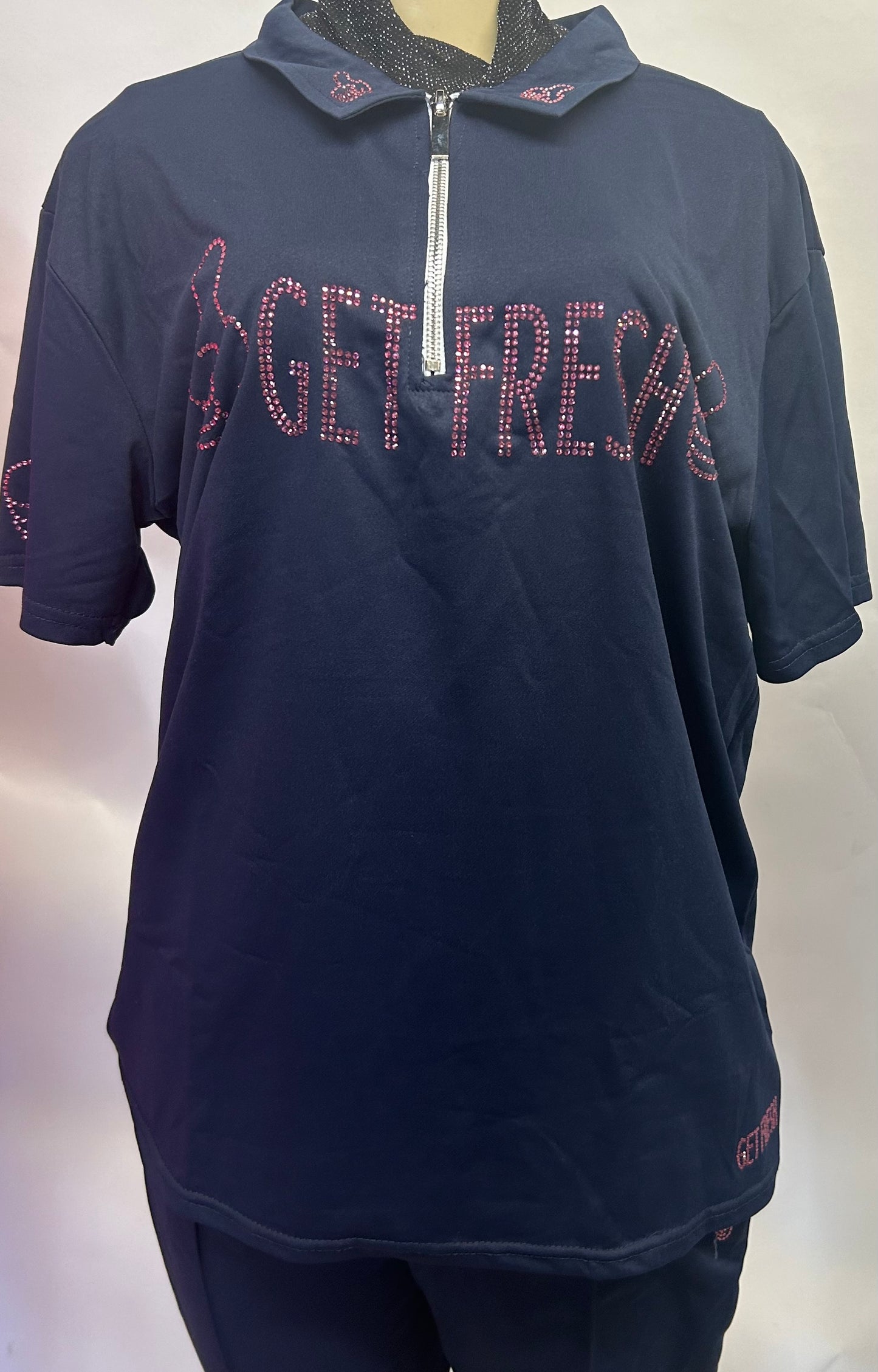 Blue GET FRESH OR GET LOST Two Piece Pink & Black Rhinestone