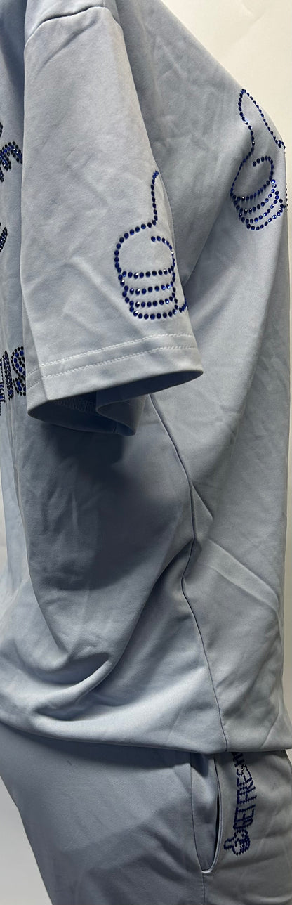 Light Blue GET FRESH OR GETLOST Two Piece Rhinestone Embroidery