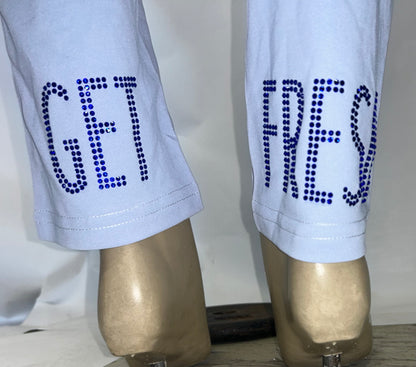 Light Blue GET FRESH OR GETLOST Two Piece Rhinestone Embroidery