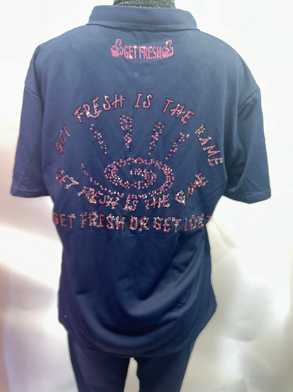 Blue GET FRESH OR GET LOST Two Piece Pink & Black Rhinestone