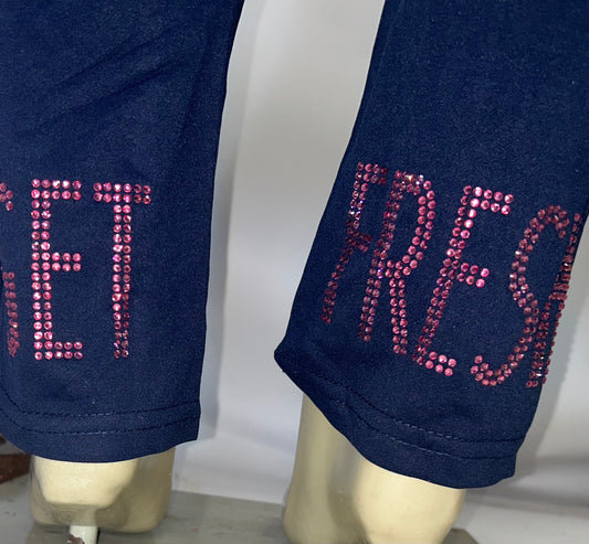Blue GET FRESH OR GET LOST Two Piece Pink & Black Rhinestone