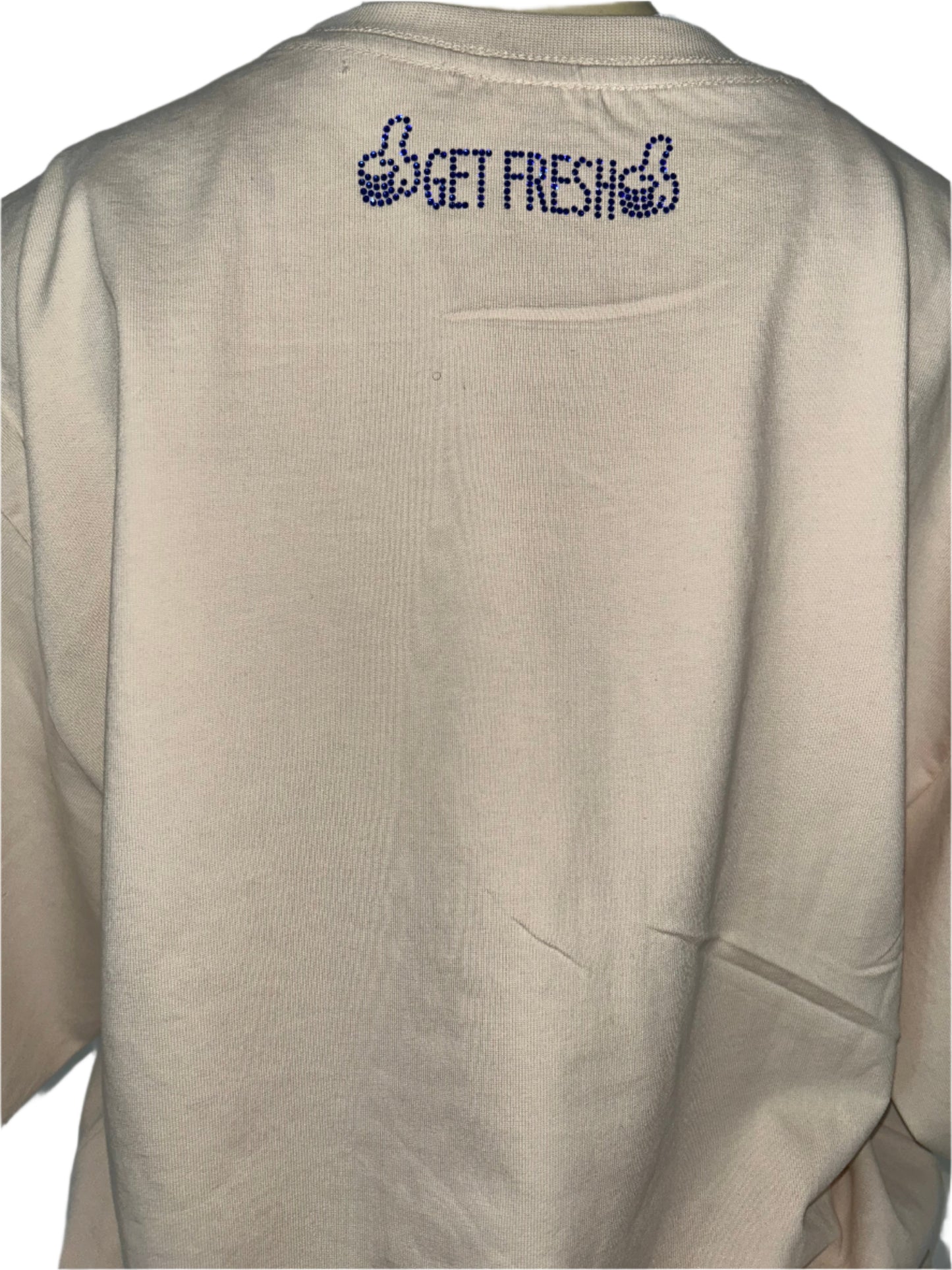 Cream GET FRESH OR GET LOST Two-Piece Set With Blue Rhinestone Embroidery