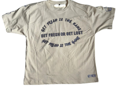 Cream GET FRESH OR GET LOST Two-Piece Set With Blue Rhinestone Embroidery