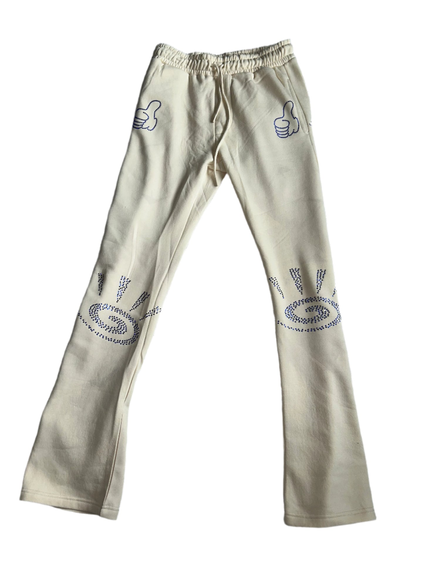 Cream GET FRESH OR GET LOST Two-Piece Set With Blue Rhinestone Embroidery