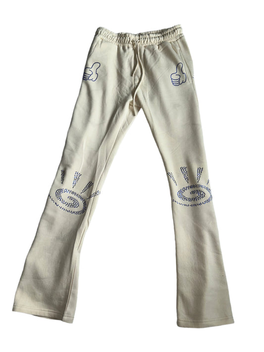 Cream GET FRESH OR GET LOST Two-Piece Set With Blue Rhinestone Embroidery
