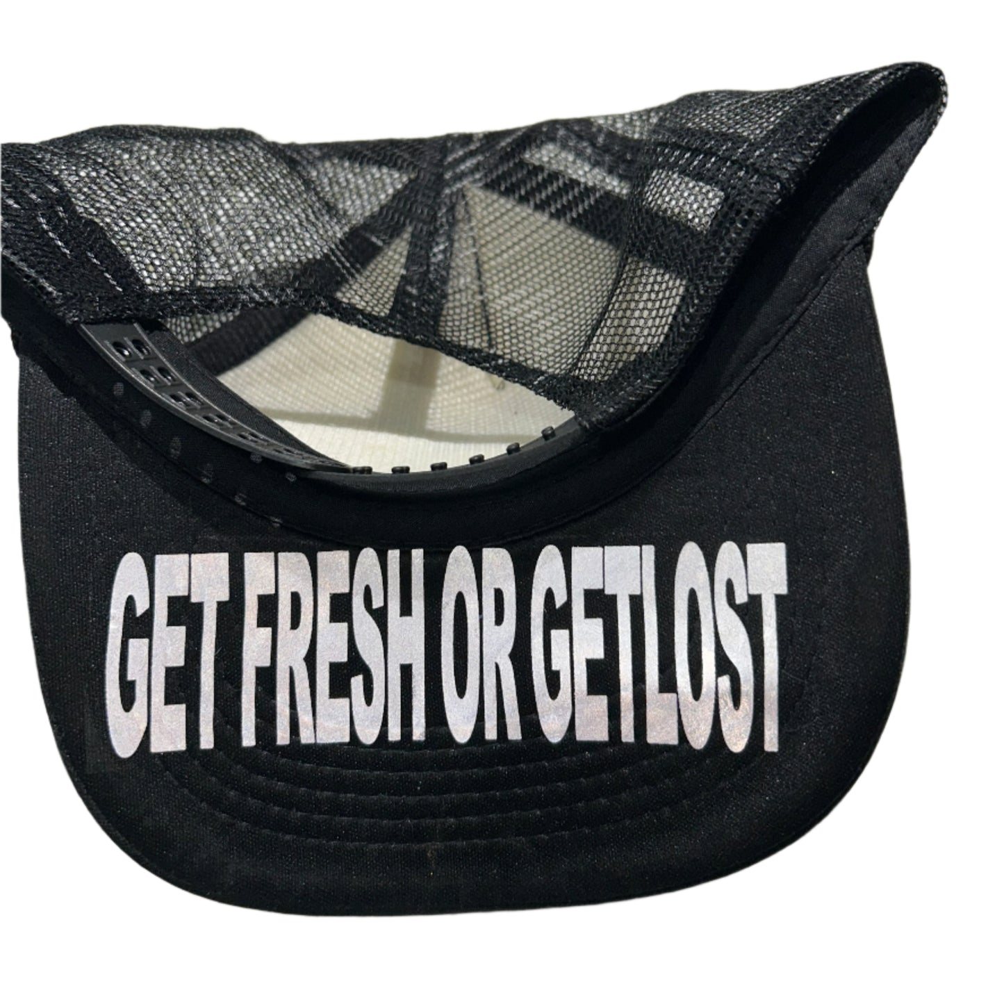 Black GET FRESH OR GET LOST Hat With Black Rhinestone Embroidery