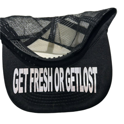 Black GET FRESH OR GET LOST Hat With Black Rhinestone Embroidery