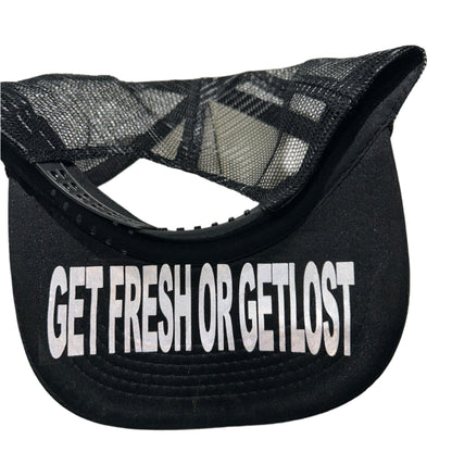 Black GET FRESH OR GET LOST Hat With Green Rhinestone Embroidery