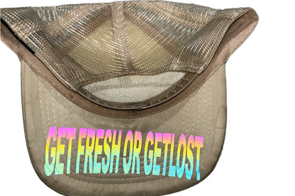 Cream GET FRESH OR GET LOST Hat With Black Rhinestone Embroidery