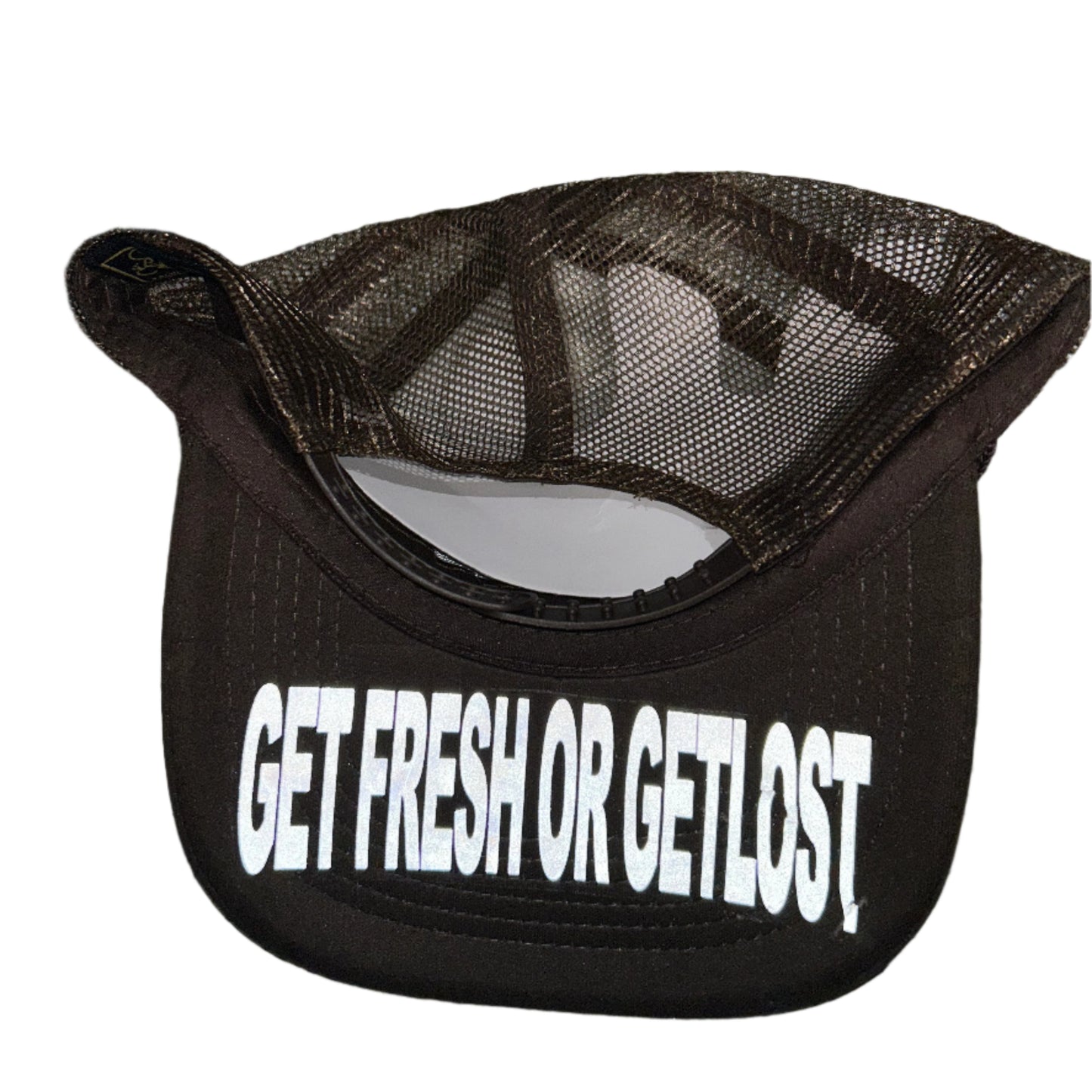 Brown GET FRESH OR GET LOST Hat With Orange Rhinestone Embroidery