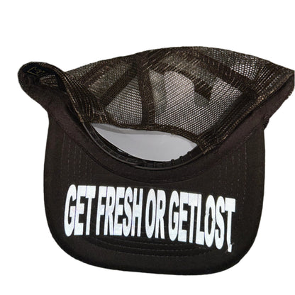 Brown GET FRESH OR GET LOST Hat With Orange Rhinestone Embroidery