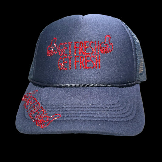 Dark Blue GET FRESH OR GET LOST Hat With Red Rhinestone Embroidery