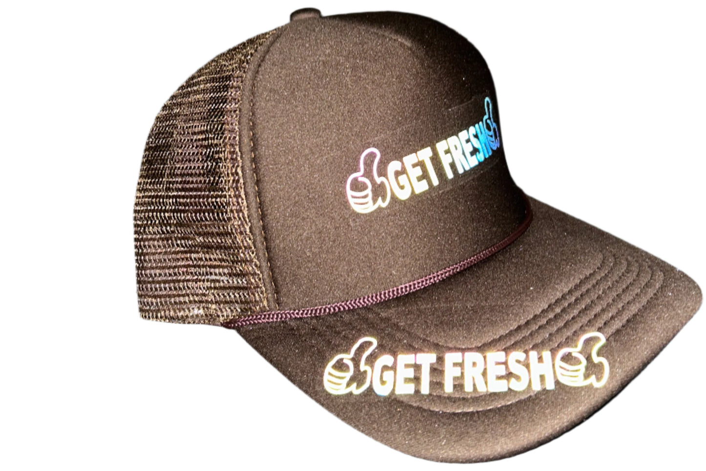 Brown GET FRESH OR GET LOST Hat With Colored Reflector