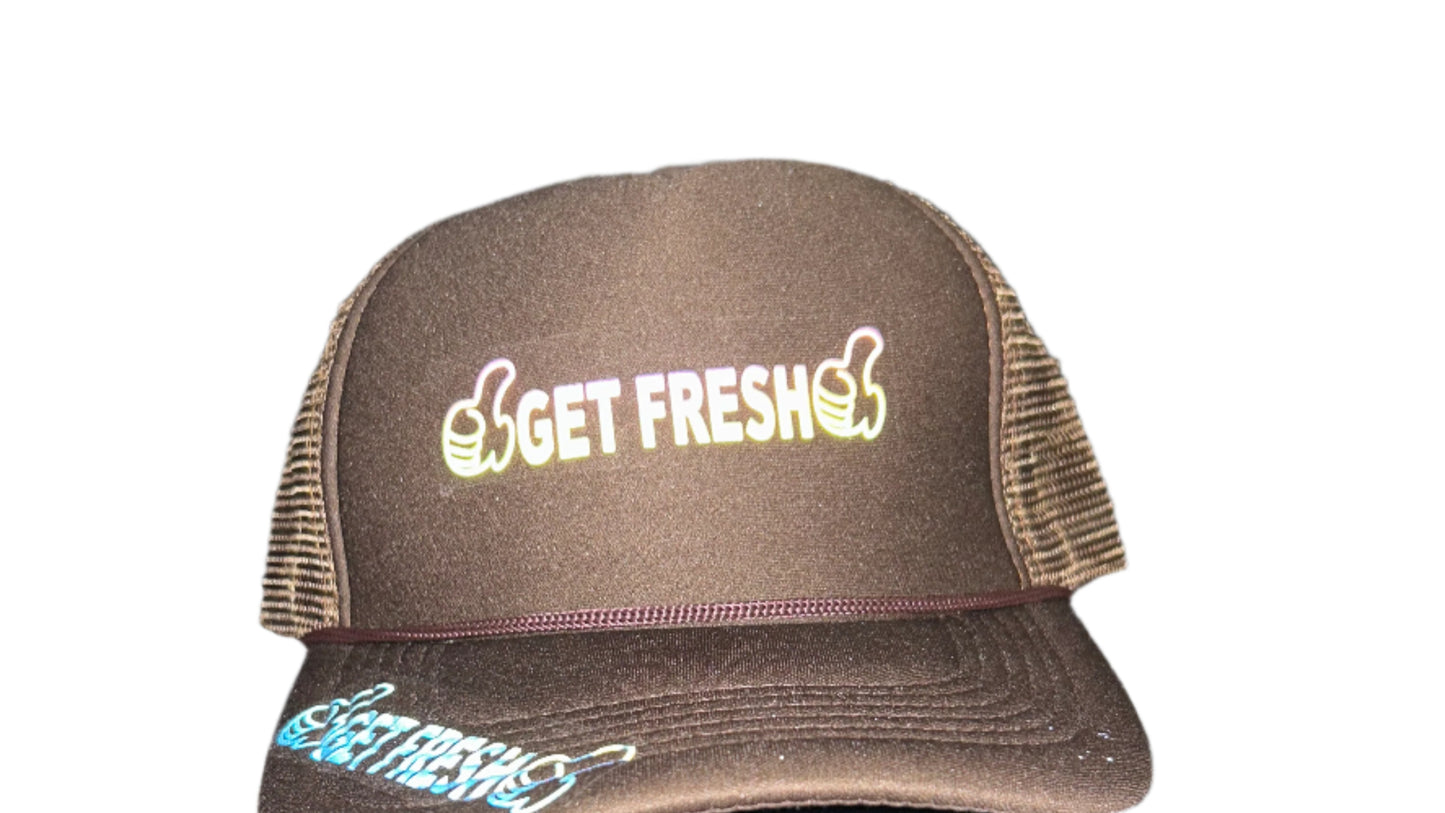 Brown GET FRESH OR GET LOST Hat With Colored Reflector