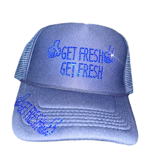 Royal Blue GET FRESH OR GET LOST Hat With Blue Rhinestone Embroidery