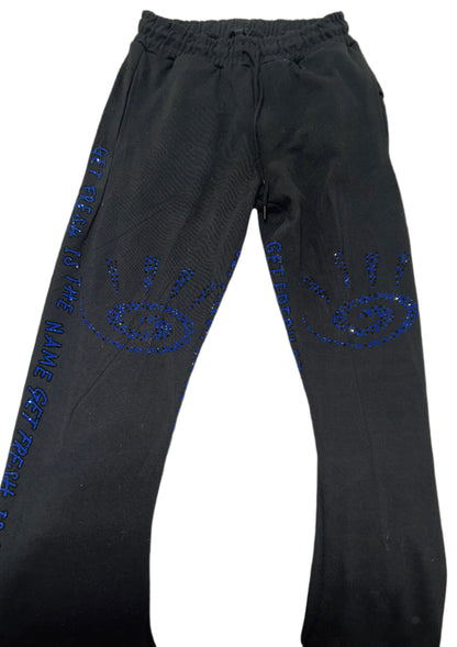 Black GET FRESH OR GET LOST Two-Piece With Blue Rhinestone Embroidery
